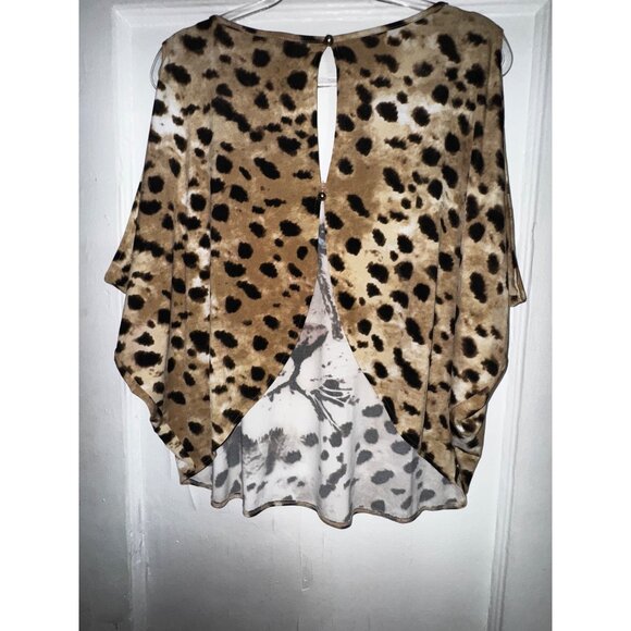 Wild Cheetah Print V-Neck Top With Dramatic Sleeves Medium Sexy 80's Club‎ Sexy - Picture 3 of 7